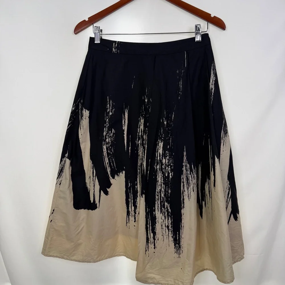 Eva Franco Black & Tan Paint-Brush Midi Skirt - Picture 5 of 8